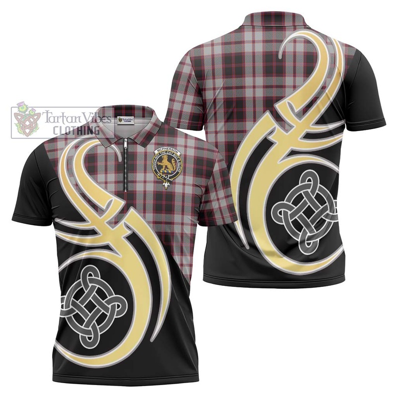 Mcpherson Tartan Zipper Polo Shirt with Family Crest and Celtic Symbol Style