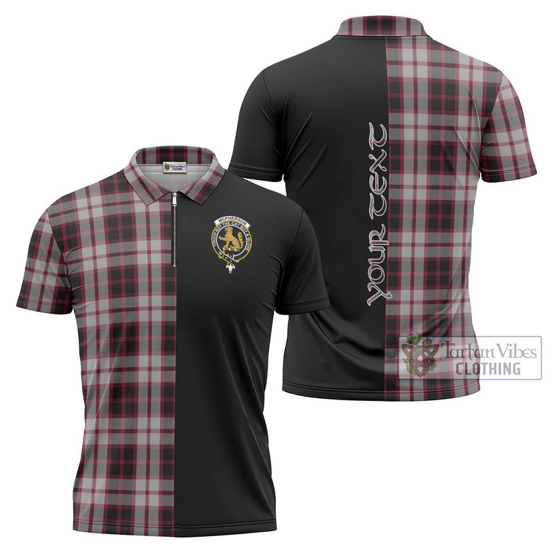 Mcpherson Tartan Zipper Polo Shirt with Family Crest and Half Of Me Style