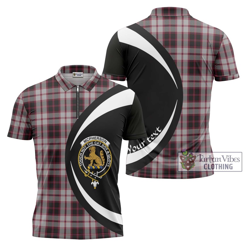 Mcpherson Tartan Zipper Polo Shirt with Family Crest Circle Style