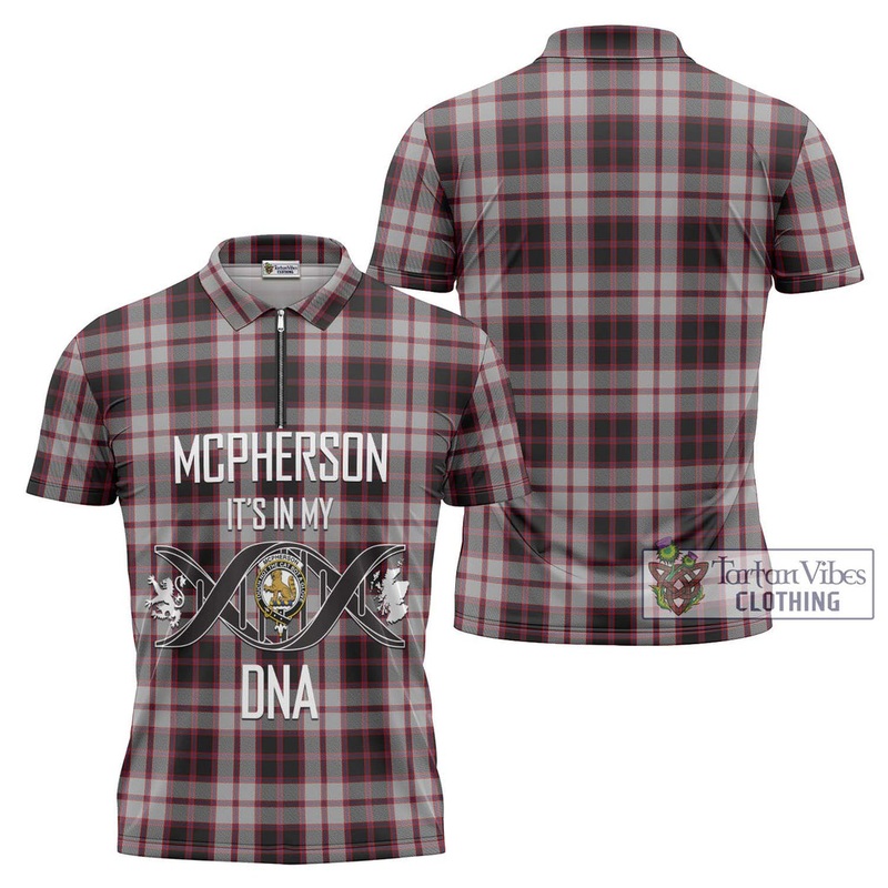 Mcpherson Tartan Zipper Polo Shirt with Family Crest DNA In Me Style