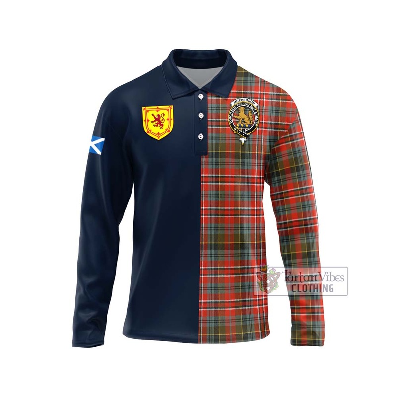 McPherson Weathered Tartan Long Sleeve Polo Shirt Alba with Scottish Lion Royal Arm Half Style