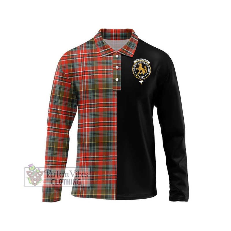 McPherson Weathered Tartan Long Sleeve Polo Shirt with Family Crest and Half Of Me Style