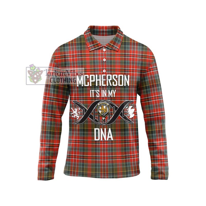 McPherson Weathered Tartan Long Sleeve Polo Shirt with Family Crest DNA In Me Style