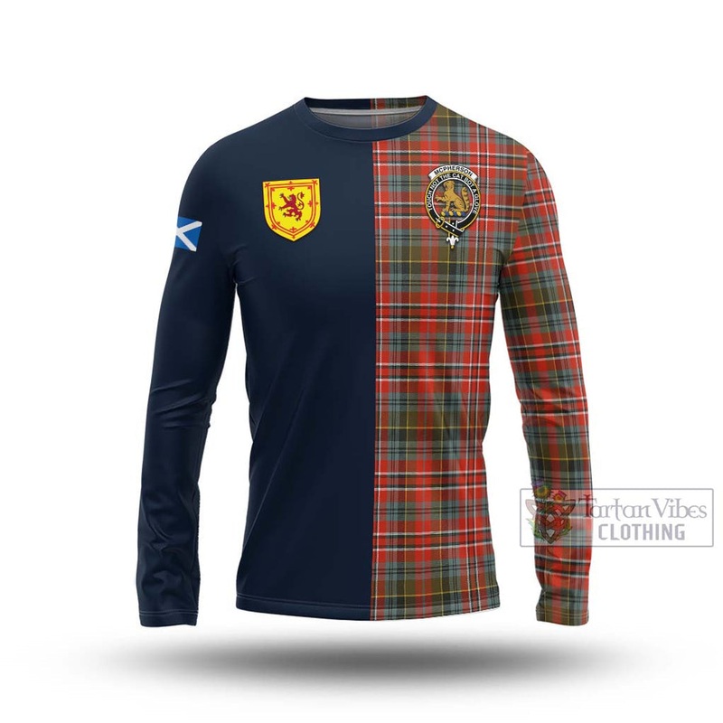 McPherson Weathered Tartan Long Sleeve T-Shirt Alba with Scottish Lion Royal Arm Half Style
