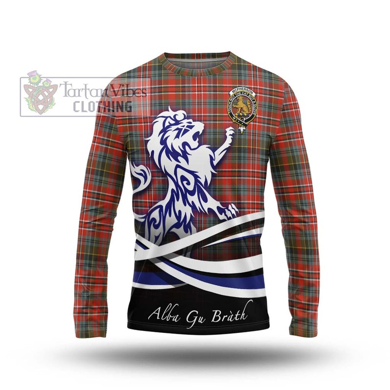 McPherson Weathered Tartan Long Sleeve T-Shirt with Alba Gu Brath Regal Lion Emblem