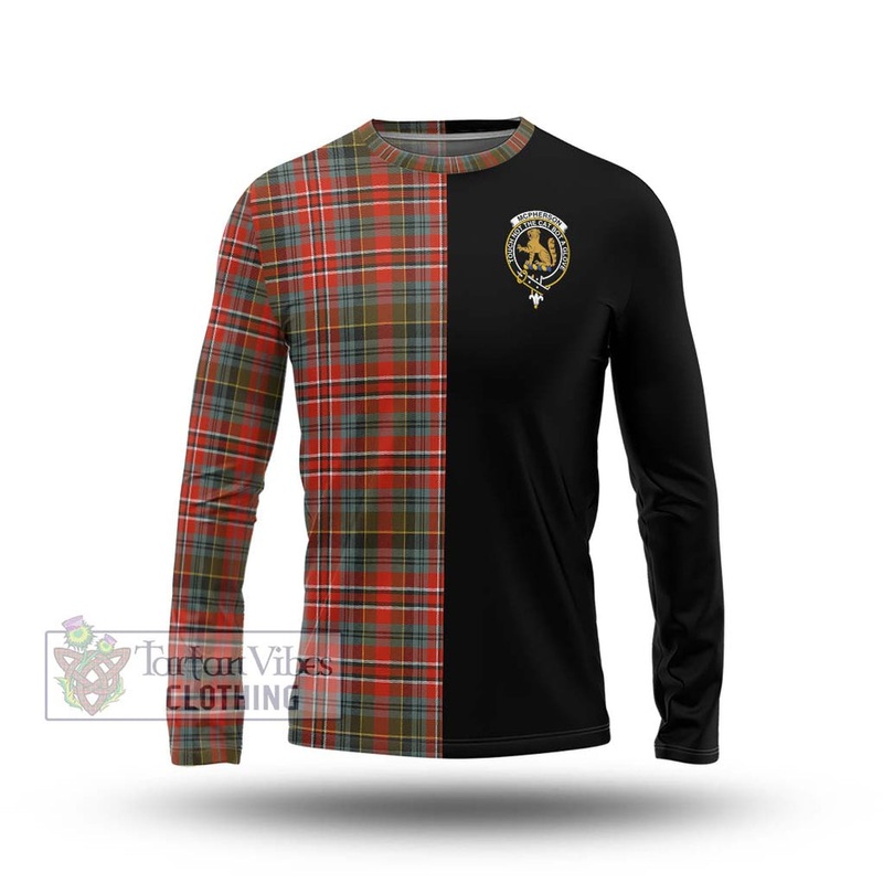 McPherson Weathered Tartan Long Sleeve T-Shirt with Family Crest and Half Of Me Style