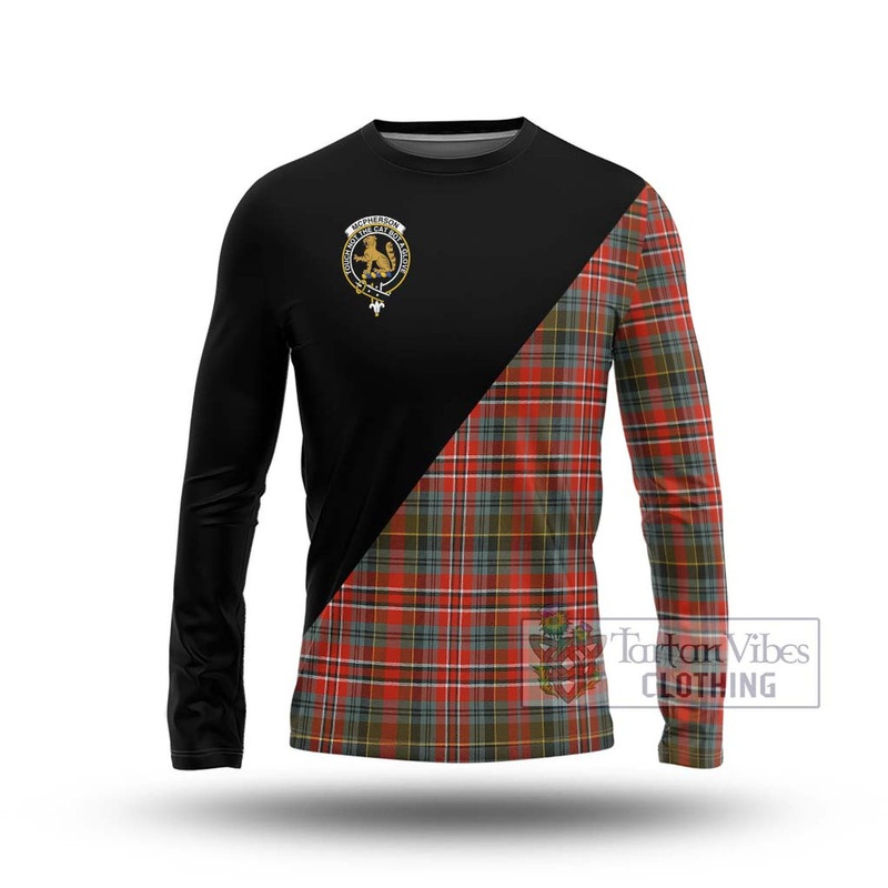 McPherson Weathered Tartan Long Sleeve T-Shirt with Family Crest and Military Logo Style