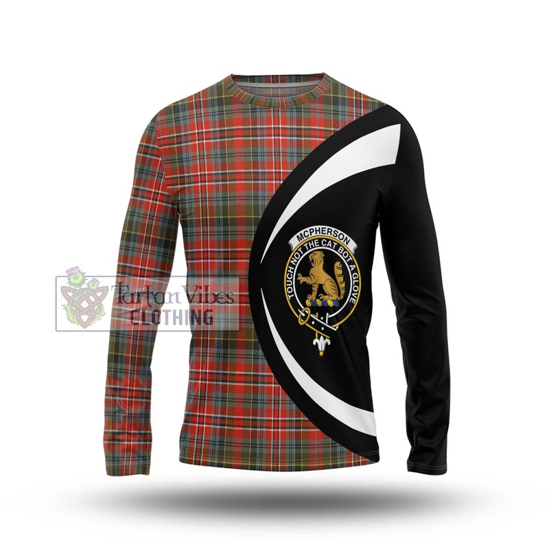 McPherson Weathered Tartan Long Sleeve T-Shirt with Family Crest Circle Style