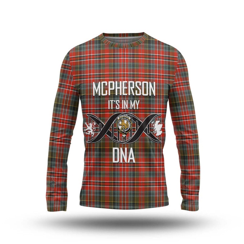 McPherson Weathered Tartan Long Sleeve T-Shirt with Family Crest DNA In Me Style