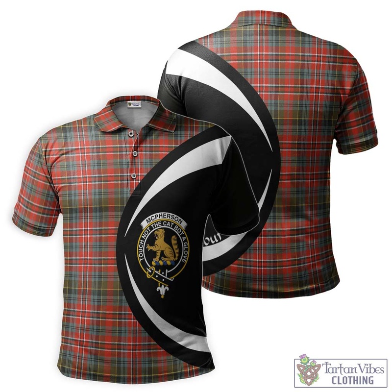 McPherson Weathered Tartan Men's Polo Shirt with Family Crest Circle Style