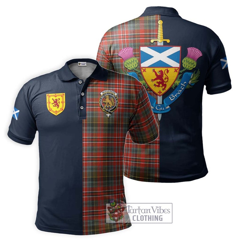 McPherson Weathered Tartan Polo Shirt Alba with Scottish Lion Royal Arm Half Style