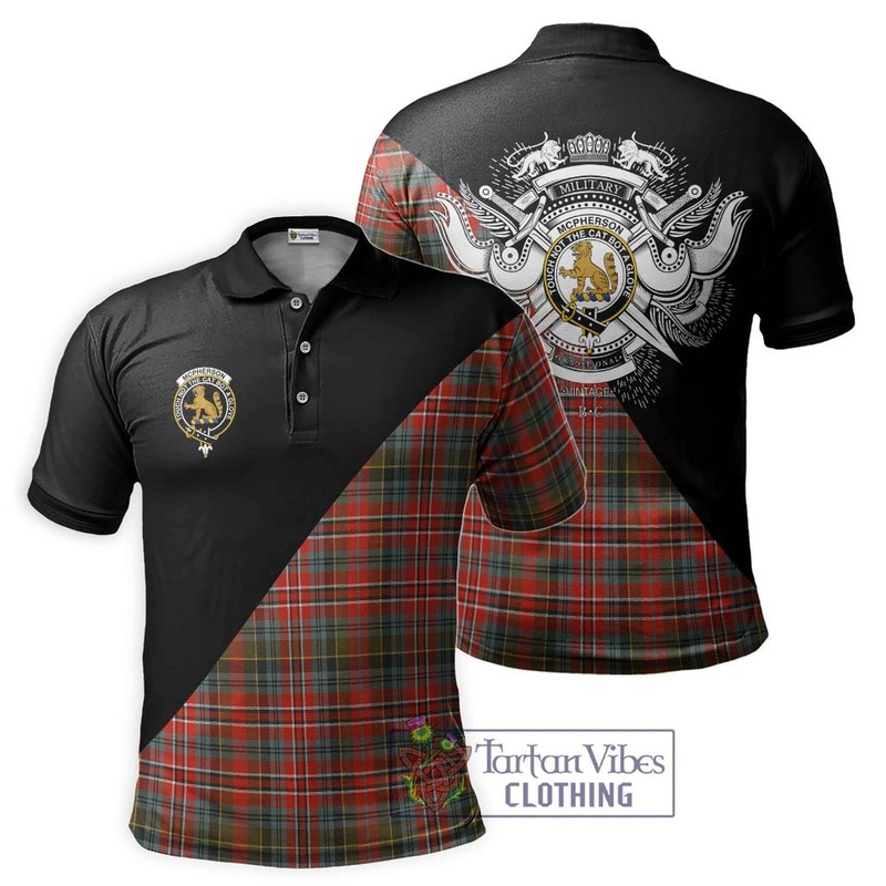 McPherson Weathered Tartan Polo Shirt with Family Crest and Military Logo Style