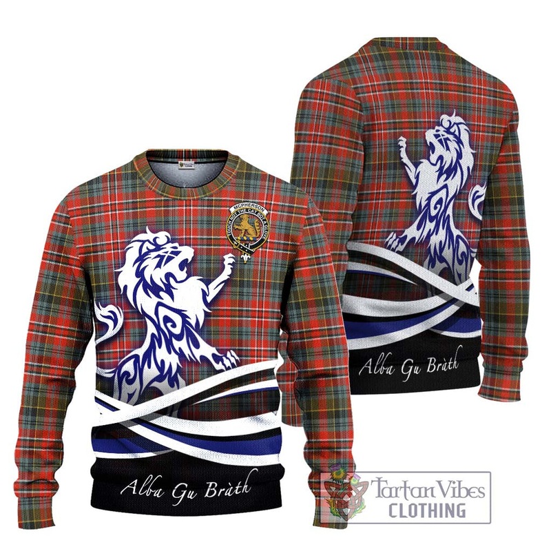 McPherson Weathered Tartan Ugly Sweater with Alba Gu Brath Regal Lion Emblem