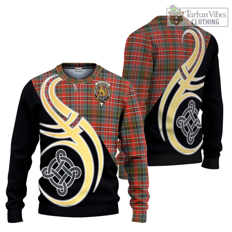 McPherson Weathered Tartan Ugly Sweater with Family Crest and Celtic Symbol Style