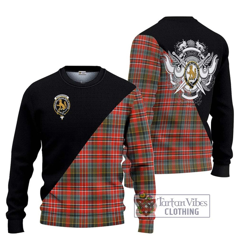 McPherson Weathered Tartan Ugly Sweater with Family Crest and Military Logo Style