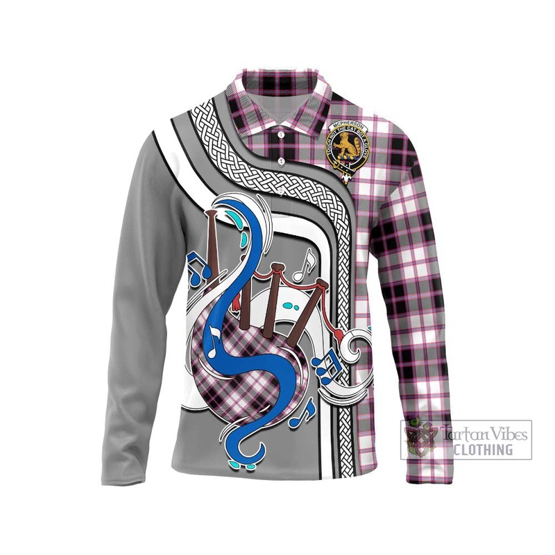 McPherson Hunting Modern Tartan Long Sleeve Polo Shirt with Epic Bagpipe Style