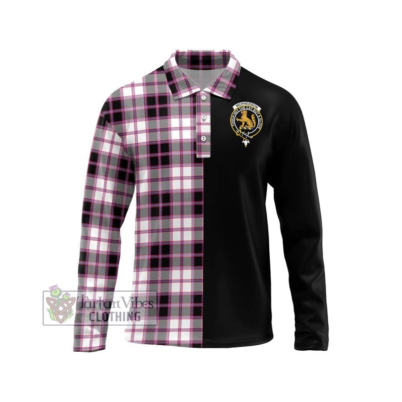 McPherson Hunting Modern Tartan Long Sleeve Polo Shirt with Family Crest and Half Of Me Style