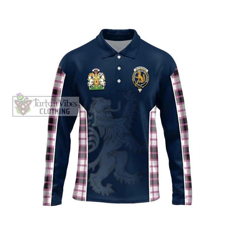 McPherson Hunting Modern Tartan Long Sleeve Polo Shirt with Family Crest and Lion Rampant Vibes Sport Style