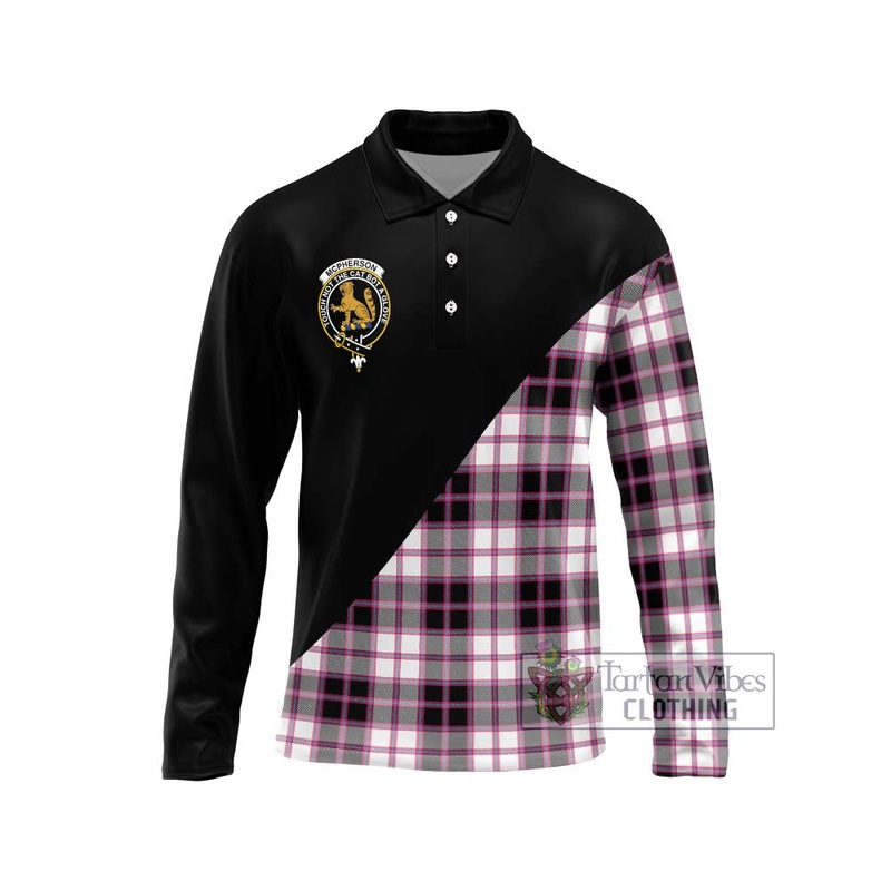 McPherson Hunting Modern Tartan Long Sleeve Polo Shirt with Family Crest and Military Logo Style