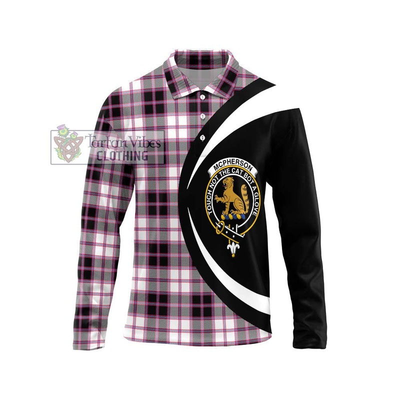 McPherson Hunting Modern Tartan Long Sleeve Polo Shirt with Family Crest Circle Style