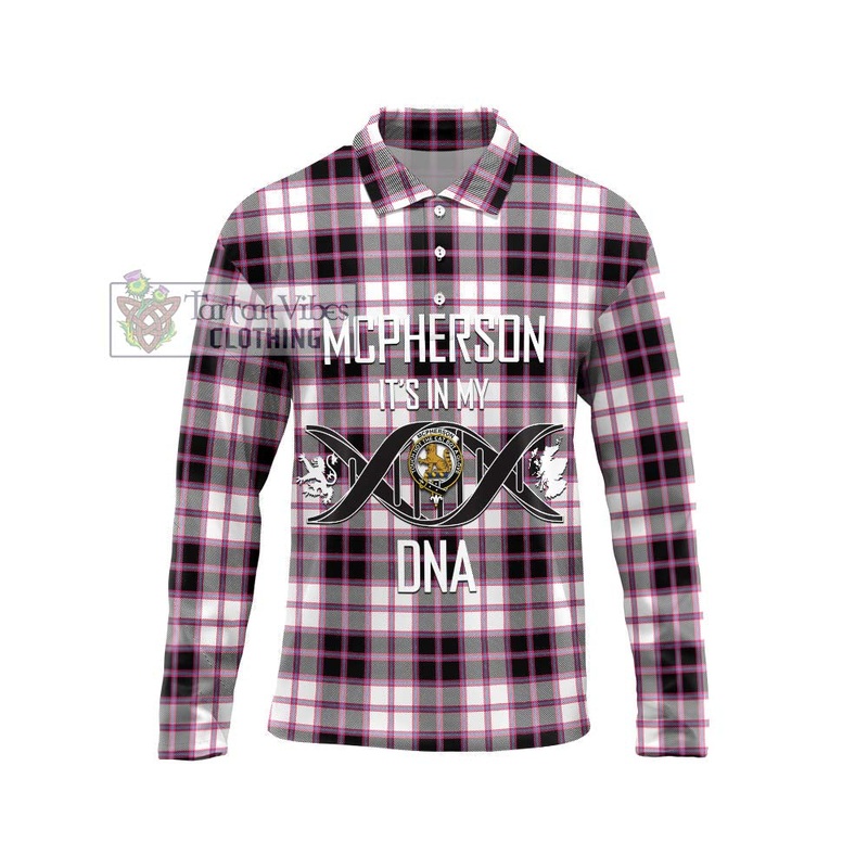 McPherson Hunting Modern Tartan Long Sleeve Polo Shirt with Family Crest DNA In Me Style