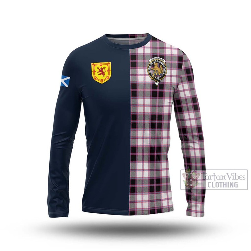 McPherson Hunting Modern Tartan Long Sleeve T-Shirt Alba with Scottish Lion Royal Arm Half Style