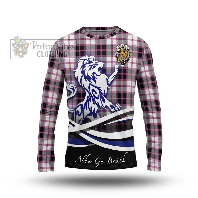 McPherson Hunting Modern Tartan Long Sleeve T-Shirt with Alba Gu Brath Regal Lion Emblem