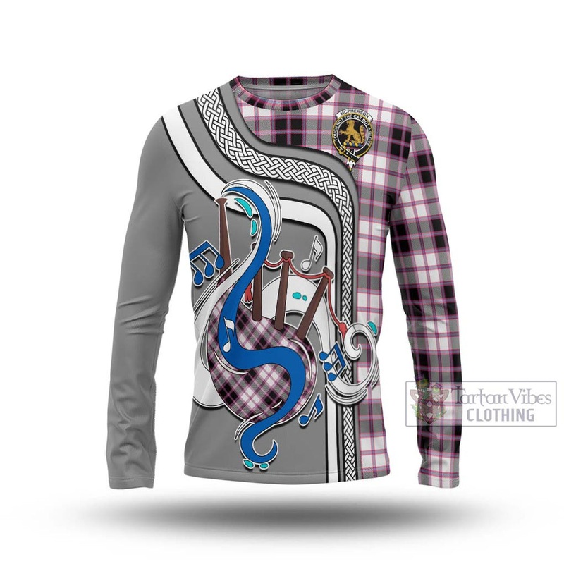 McPherson Hunting Modern Tartan Long Sleeve T-Shirt with Epic Bagpipe Style