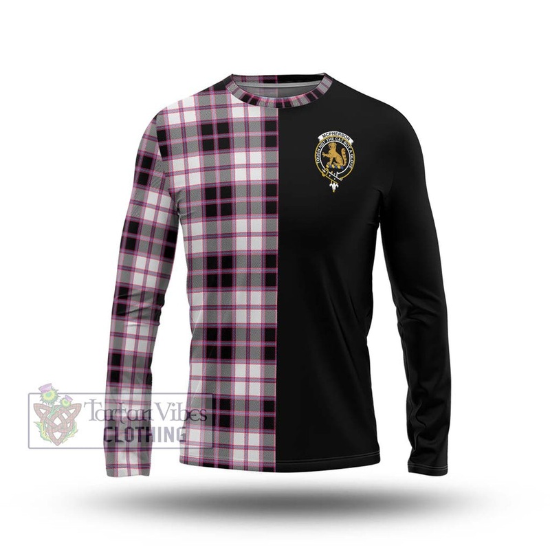 McPherson Hunting Modern Tartan Long Sleeve T-Shirt with Family Crest and Half Of Me Style