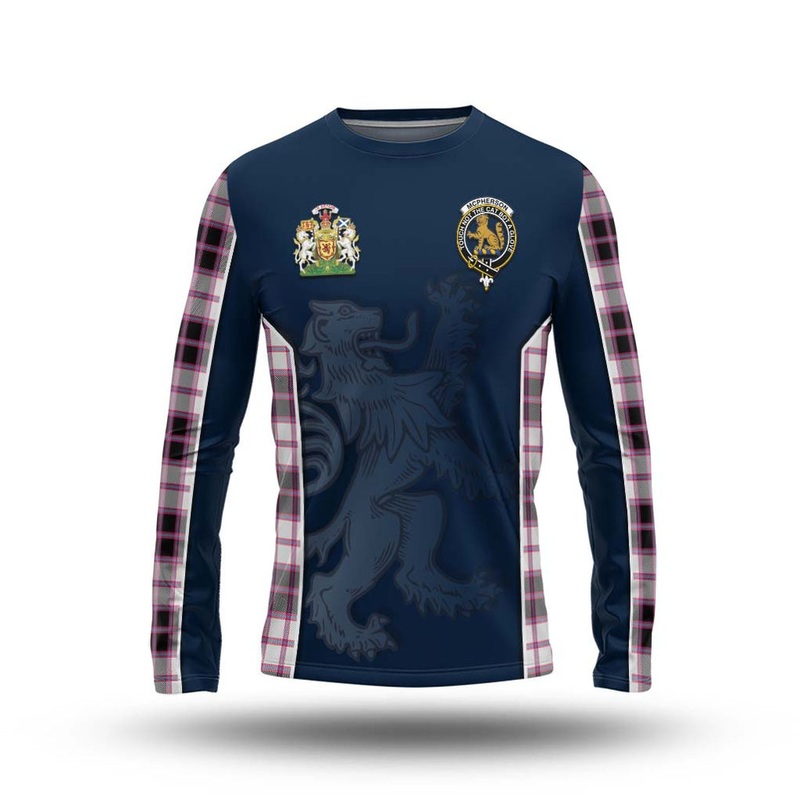 McPherson Hunting Modern Tartan Long Sleeve T-Shirt with Family Crest and Lion Rampant Vibes Sport Style