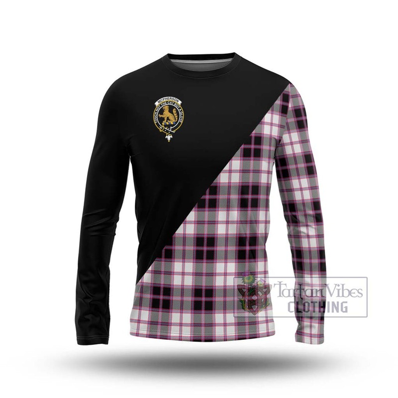 McPherson Hunting Modern Tartan Long Sleeve T-Shirt with Family Crest and Military Logo Style