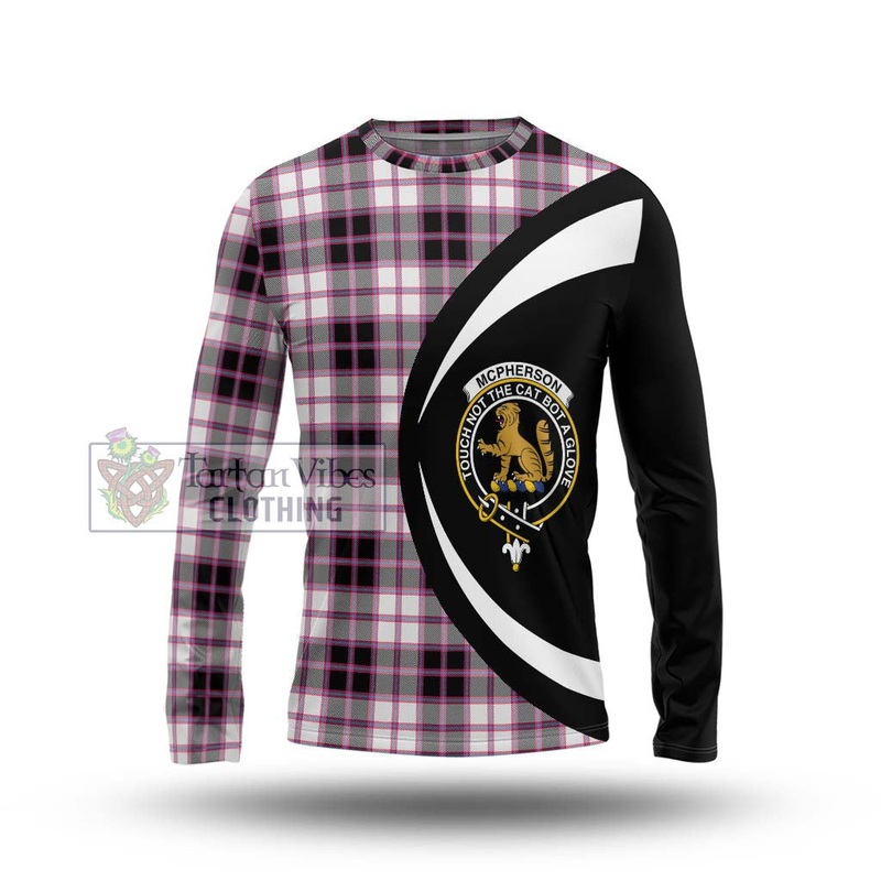 McPherson Hunting Modern Tartan Long Sleeve T-Shirt with Family Crest Circle Style