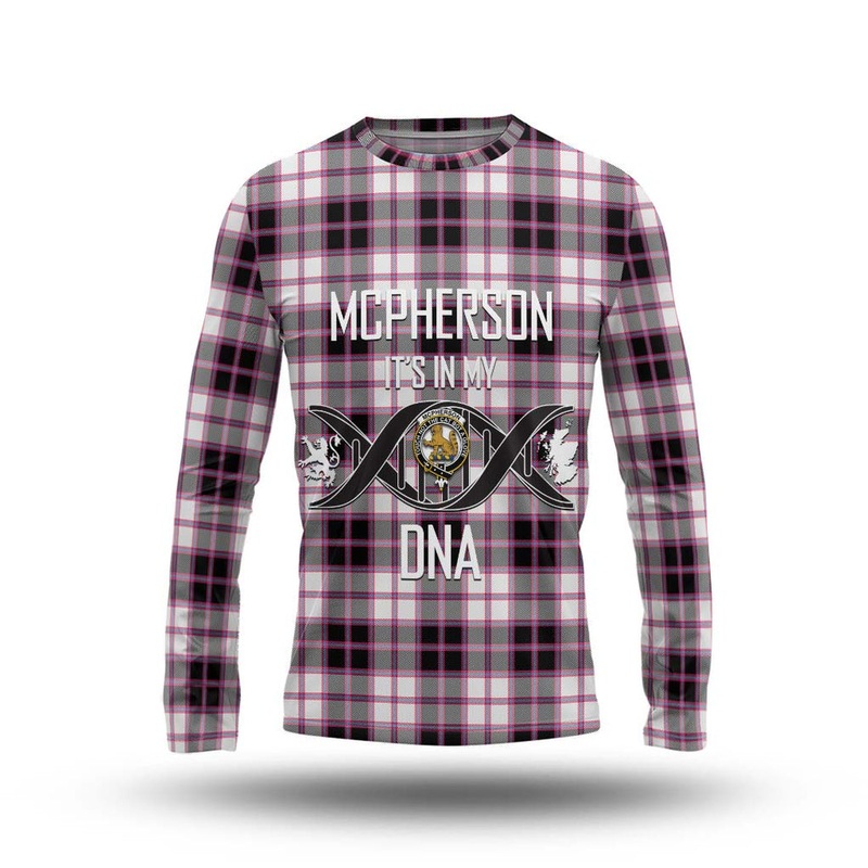 McPherson Hunting Modern Tartan Long Sleeve T-Shirt with Family Crest DNA In Me Style