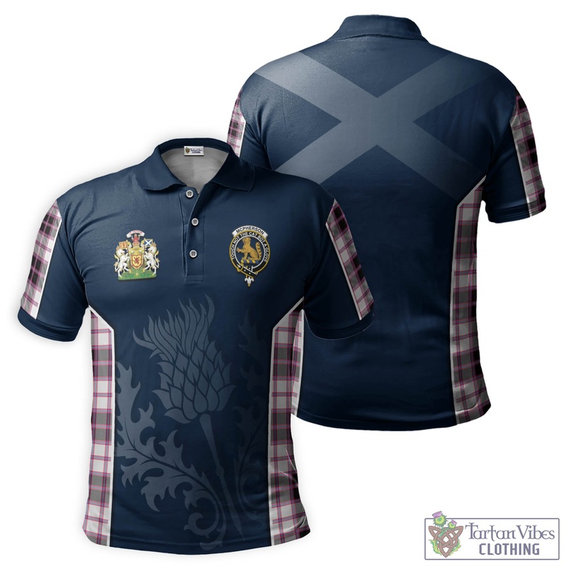 McPherson Hunting Modern Tartan Men's Polo Shirt with Family Crest and Scottish Thistle Vibes Sport Style