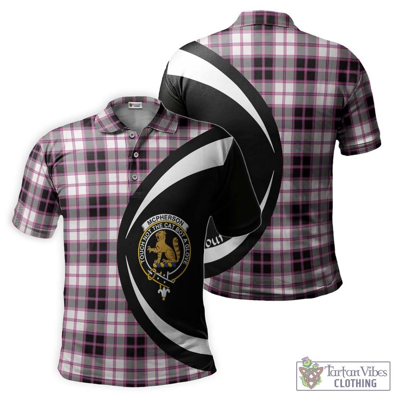 McPherson Hunting Modern Tartan Men's Polo Shirt with Family Crest Circle Style
