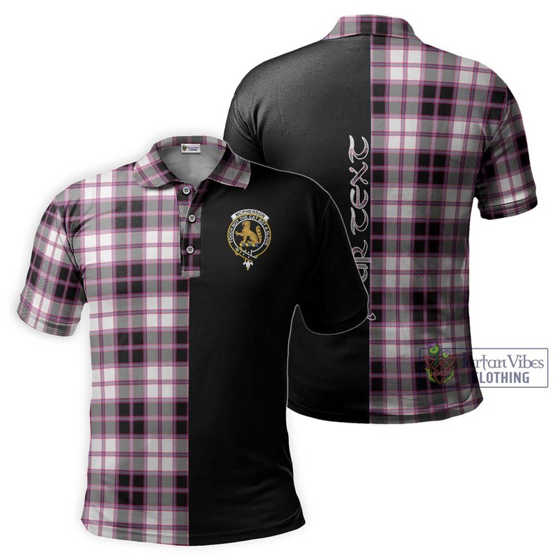 McPherson Hunting Modern Tartan Polo Shirt with Family Crest and Half Of Me Style