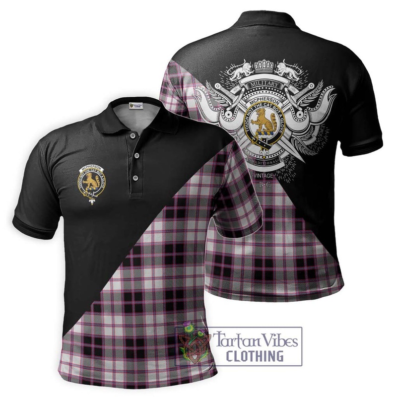 McPherson Hunting Modern Tartan Polo Shirt with Family Crest and Military Logo Style