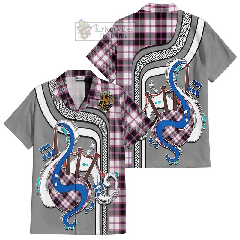 McPherson Hunting Modern Tartan Short Sleeve Button Shirt with Epic Bagpipe Style
