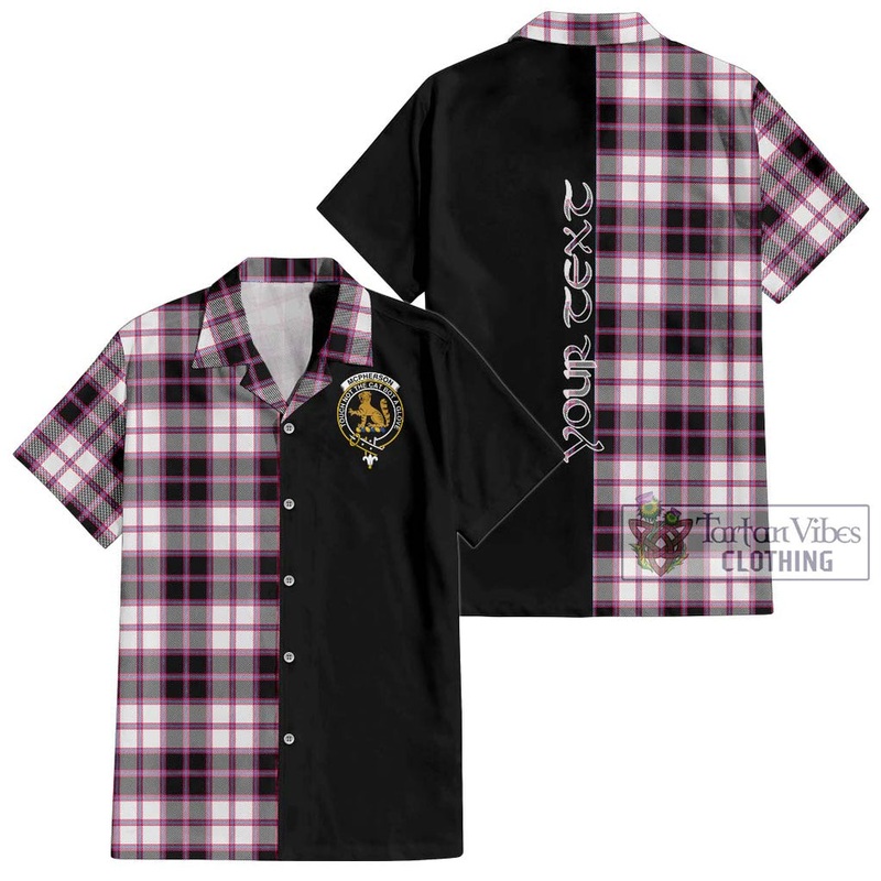 McPherson Hunting Modern Tartan Short Sleeve Button Shirt with Family Crest and Half Of Me Style
