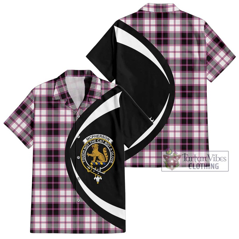 McPherson Hunting Modern Tartan Short Sleeve Button Up with Family Crest Circle Style
