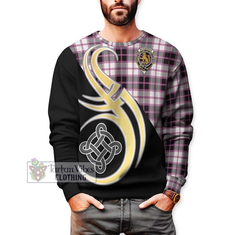 McPherson Hunting Modern Tartan Sweatshirt with Family Crest and Celtic Symbol Style