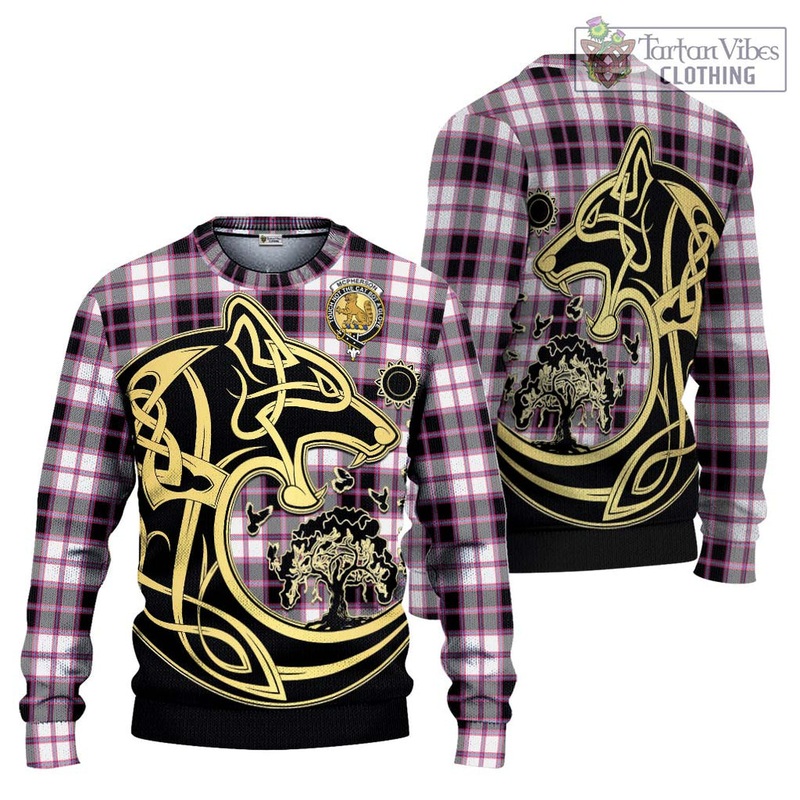 McPherson Hunting Modern Tartan Ugly Sweater with Family Crest Celtic Wolf Style