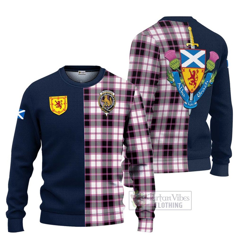 McPherson Hunting Modern Tartan Ugly Sweater with Scottish Lion Royal Arm Half Style