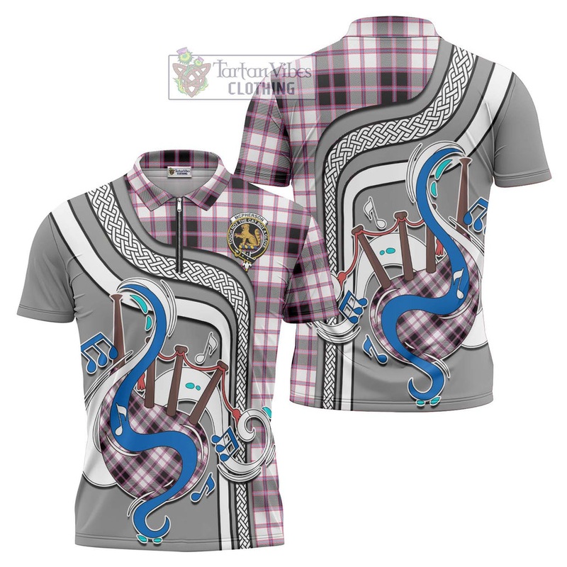 McPherson Hunting Modern Tartan Zipper Polo Shirt with Epic Bagpipe Style