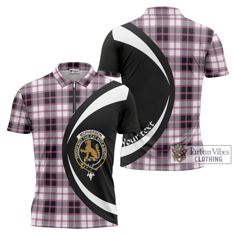 McPherson Hunting Modern Tartan Zipper Polo Shirt with Family Crest Circle Style