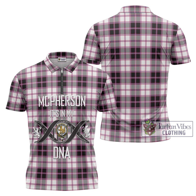 McPherson Hunting Modern Tartan Zipper Polo Shirt with Family Crest DNA In Me Style