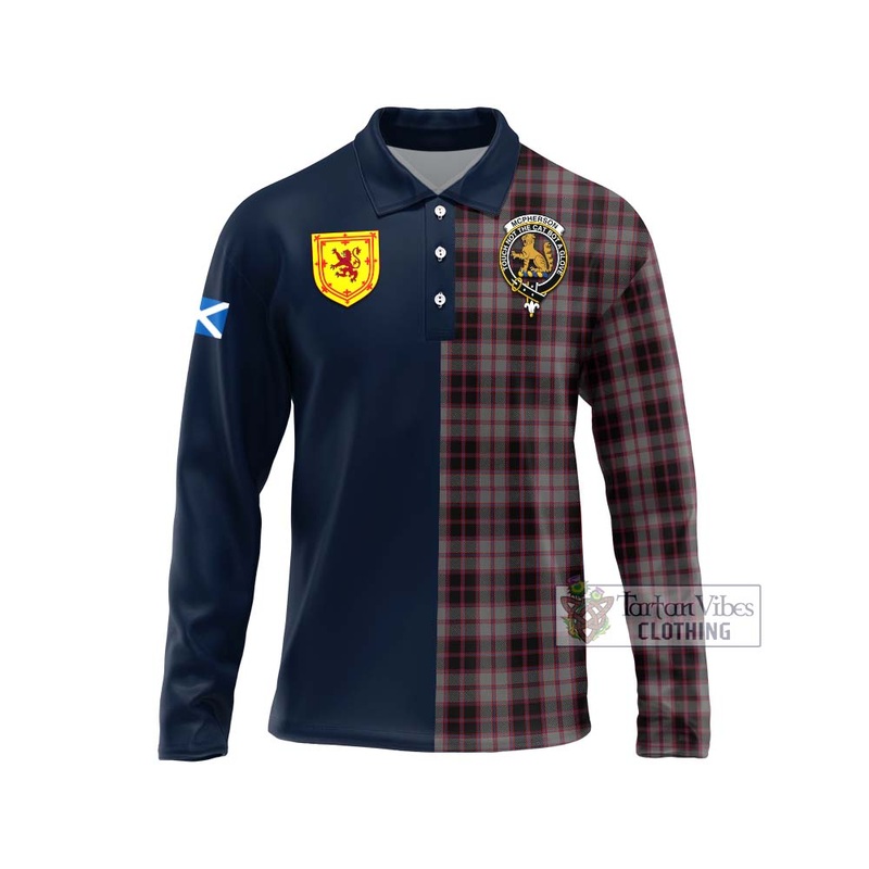 McPherson Hunting Tartan Long Sleeve Polo Shirt Alba with Scottish Lion Royal Arm Half Style
