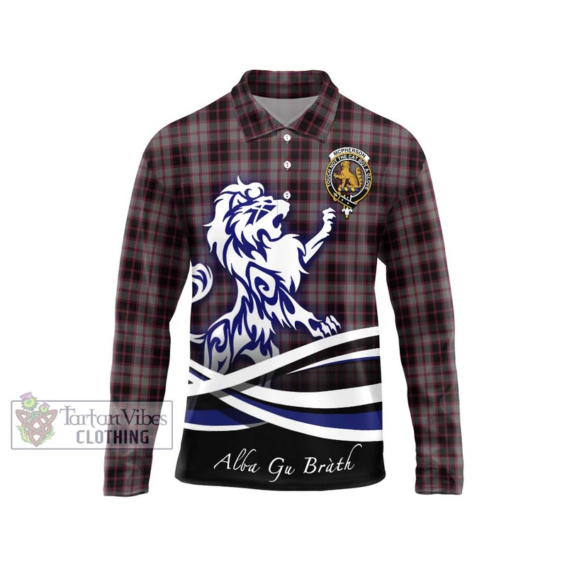 McPherson Hunting Tartan Long Sleeve Polo Shirt with Alba Gu Brath Regal Lion Emblem
