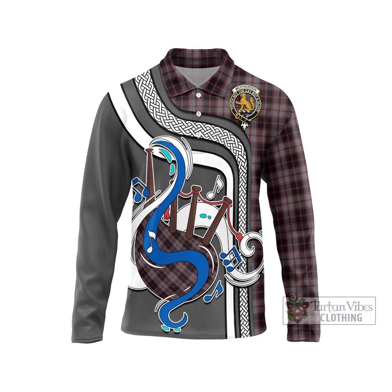 McPherson Hunting Tartan Long Sleeve Polo Shirt with Epic Bagpipe Style