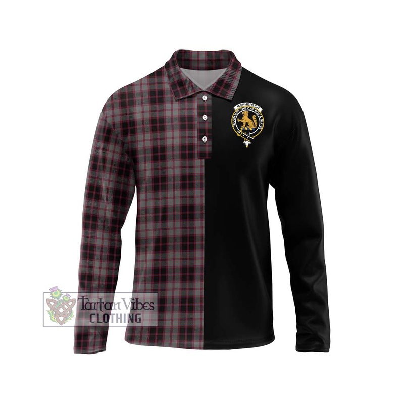 McPherson Hunting Tartan Long Sleeve Polo Shirt with Family Crest and Half Of Me Style